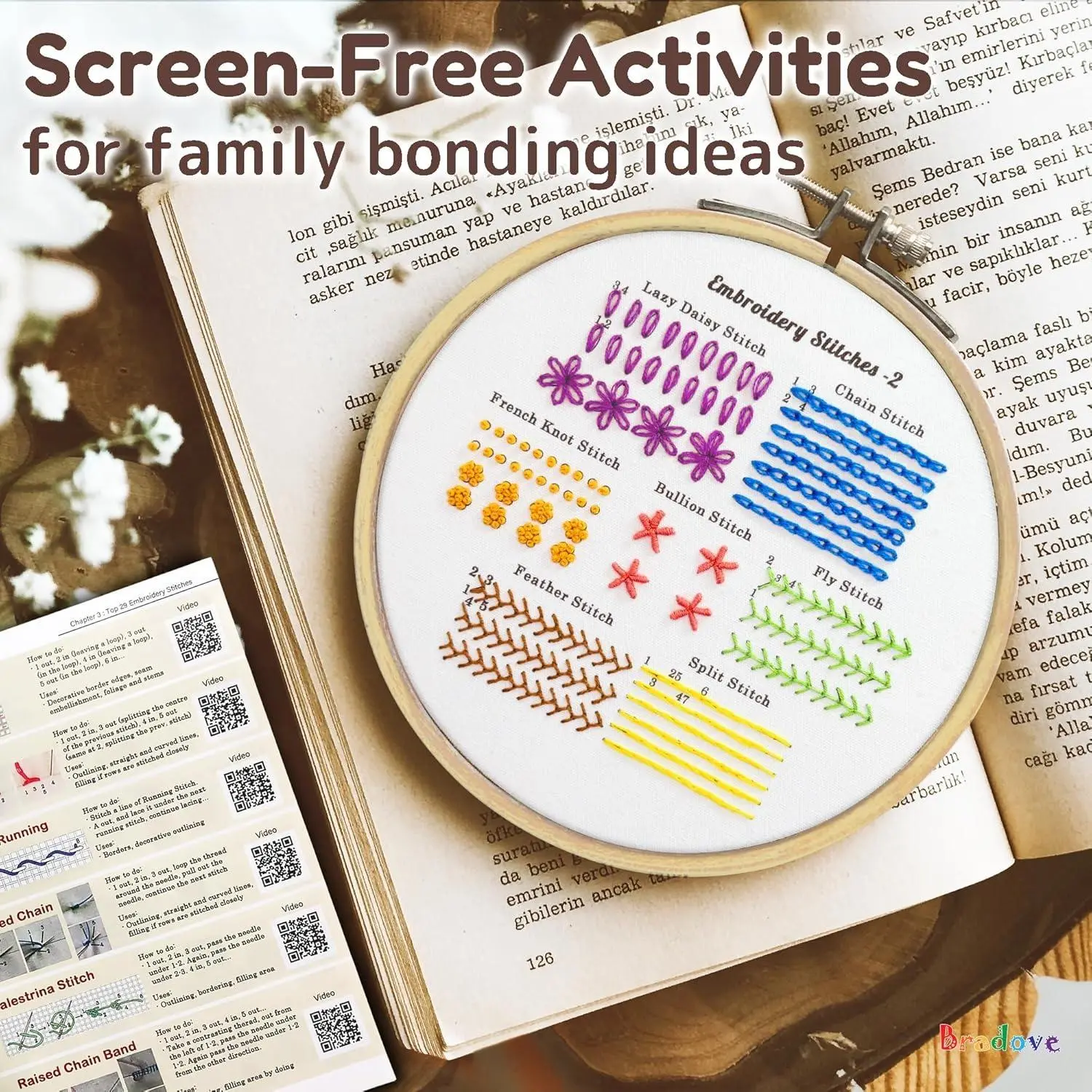 4Set Embroidery Kit,Embroidery Stitches Practice Kit for Adults, Classic Hand Beginners Embroidery Kit with Stamped Embroidery Patterns