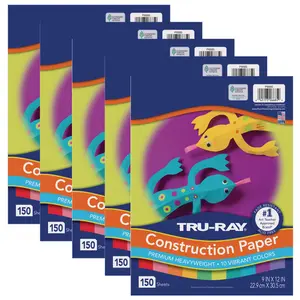 Construction Paper, Heavyweight, 10 Vibrant Colors, 9" x 12", 150 Sheets Per Pack, 5 Packs