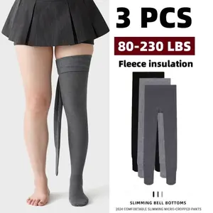 3 PCS Plus Size Thickened Thermal Leggings For Autumn And Winter With Elastic Waist And Hip Lifting; Anti-slip Cotton Tights