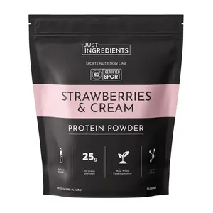 Just Ingredients Strawberries and Cream Protein Powder - NSF - 20 servings | 100% Grass-fed Non-denatured Whey| Supplement | Fitness | No Artificial Flavors