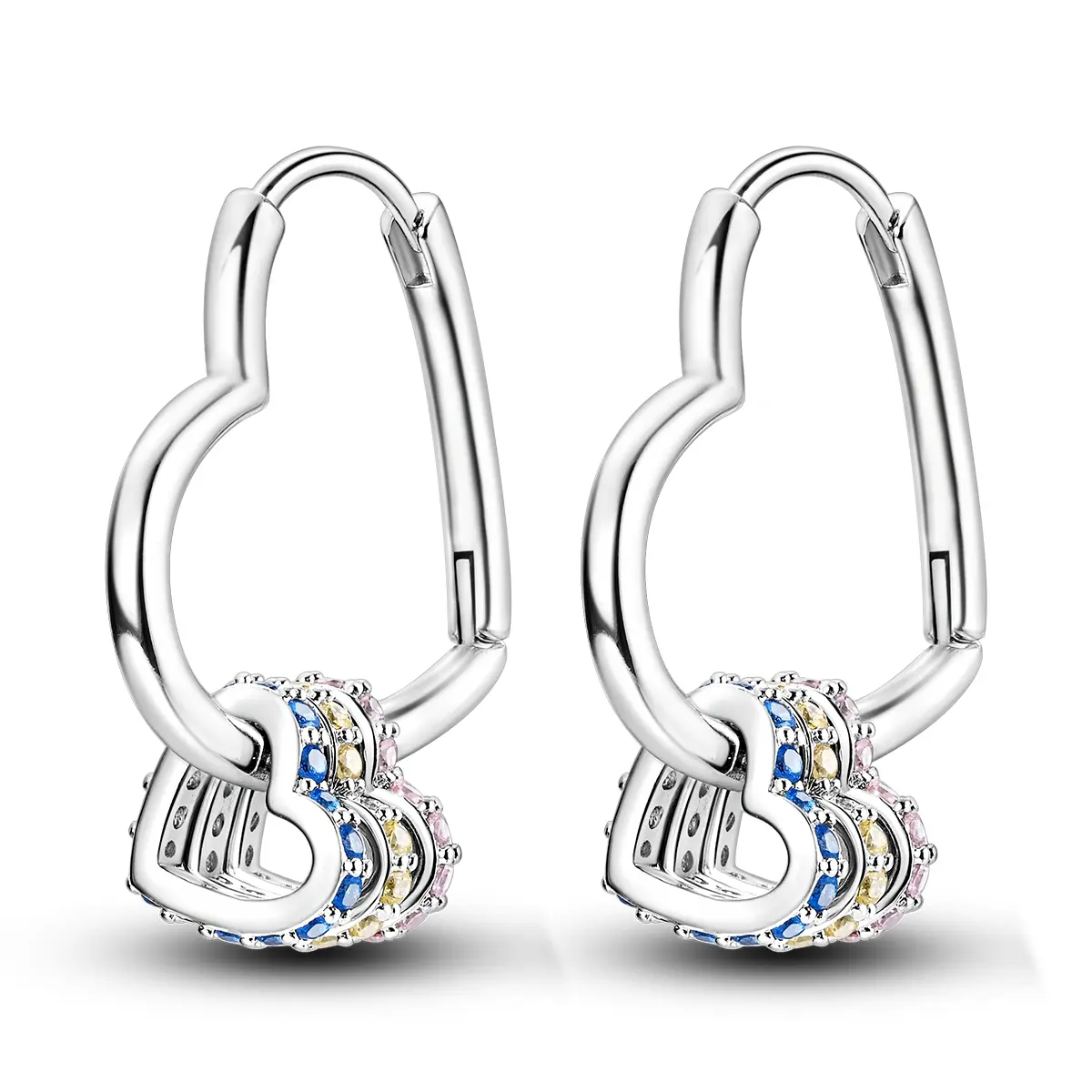 MULA 925 Silver-Plated Triple-Layer Heart Hoop Earrings for Women | Multi-Color Pave CZ Inlay | Hypoallergenic & Nickel-Free | Romantic Daily Jewelry Birthday Gift