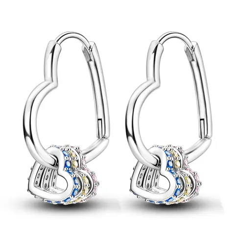 MULA 925 Silver-Plated Triple-Layer Heart Hoop Earrings for Women | Multi-Color Pave CZ Inlay | Hypoallergenic & Nickel-Free | Romantic Daily Jewelry Birthday Gift