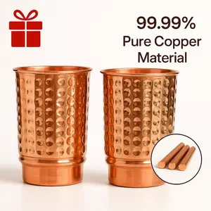 Hammered Pure Copper Tumblers Set of 2 - 350 ml (11.8 US Fl Oz) Hand Crafted Tumblers Unlined, Uncoated, Lacquer Free, Made in India - Drinkware, Bottles