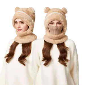 1 PC stylish and cute bear-ear design windproof hat, Knitted hat women's and men's autumn and winter scarf in one,suitable for winter warmth and protection from the cold. The hat is versatile and suitable for both men and women