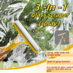 3 in 1 Window Cleaning Tool with Squeegee Scrubber and Spray Multifunctional Lightweight Silicone Microfiber Wipe for Household and Car Windshield Cleaning - Glass