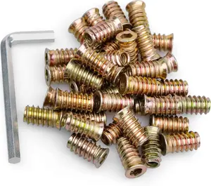 40 count  1/4"-20 x 20mm Furniture Screw in Nut Threaded  Inserts Bolt Fastener Connector Hex Socket Drive for  Furniture Assortment (with Hex Spanner)