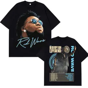 R0D WAVE Tour shirt Vintage  Streetwear Shirt Oversized Top Unisex Crew Neck Short Sleeves Airlume Combed Cotton Blend Black T-Shirt for Men with Graphic Design