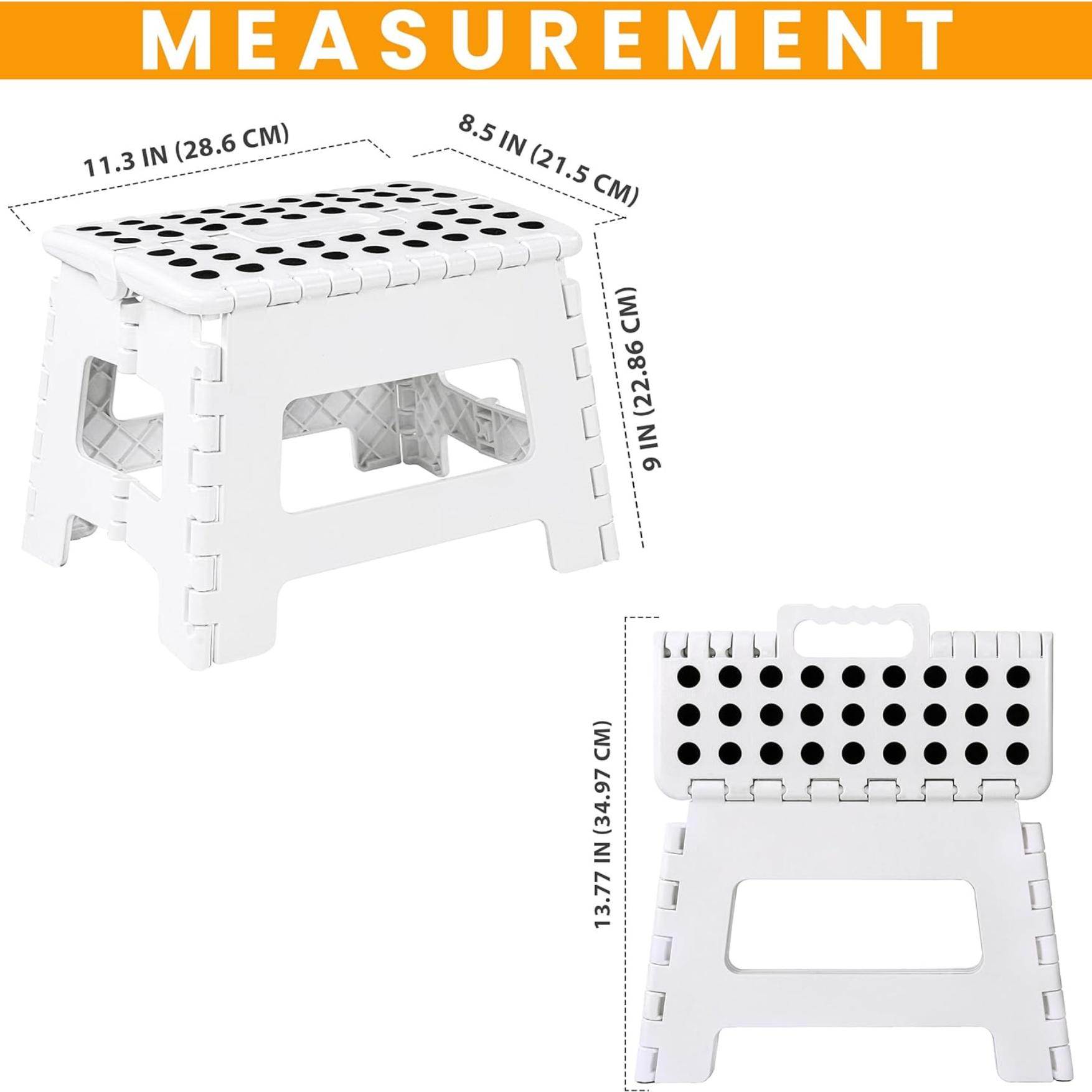 Folding Step Stool - (Pack of 1) Foot Stool with 9 Inch Height - Holds Up to 300 lbs - Lightweight Plastic Foldable Step Stool for Kitchen, Bathroom & Living Room (White)