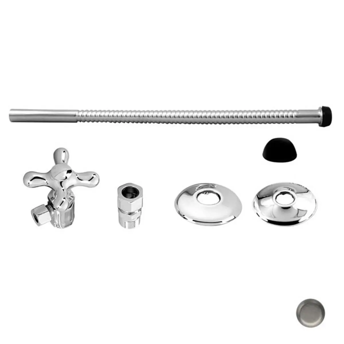 Westbrass Universal Toilet Installation Kit with Cross Handle - Satin Nickel, 1/2" IPS Sure Grip Brass Flange, 1/2" OD x 12" Corrugated Riser, 5/8" ID Sure Grip Brass Flange