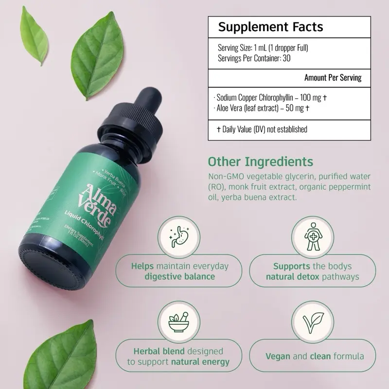 Alma Verde 14-Day Glow & Gut Cleanse  Chlorophyll Drops for Body Odor,  Bloating & Skin  Natural Detox with Aloe Vera & Yerba Buena  30ml Vegan  Supplement - TikTok Shop