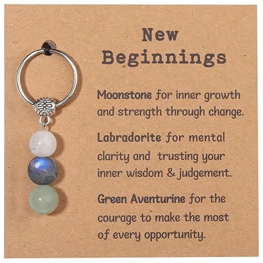 Natural Crystals Keychain Gift for New Beginnings, New Beginnings Gifts for Coworker Anxiety Relief Keychain for Women