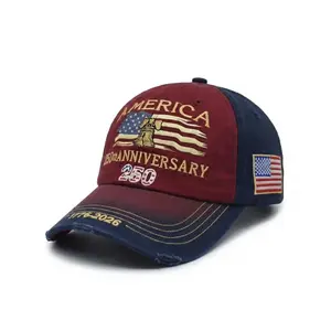 USA 250th Anniversary Hat, Adjustable 250th Anniversary Printed Patriotic Baseball Caps, Tribute Retro Washed Hat