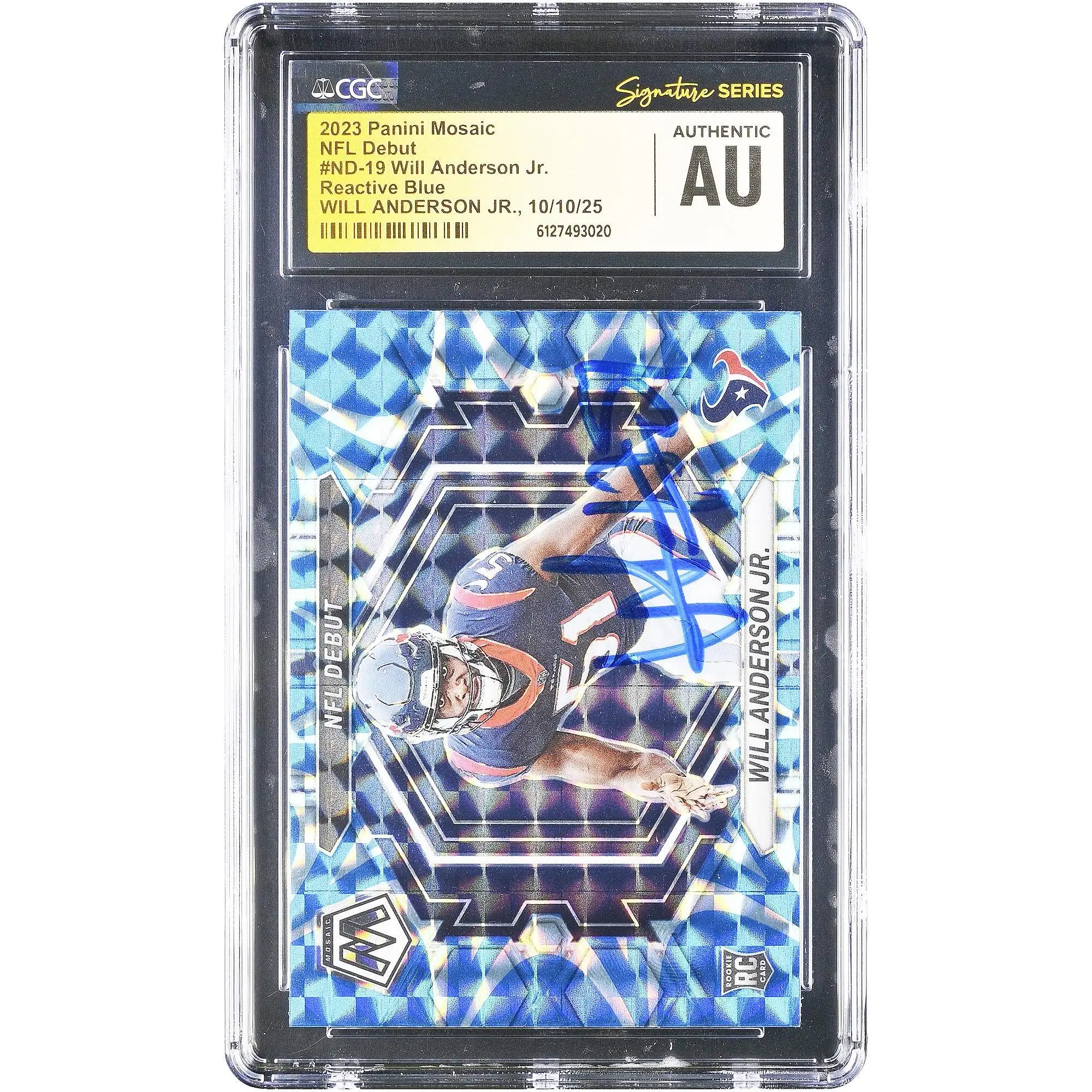 Will Anderson Jr. Houston Texans Autographed 2023 Panini Mosaic Reactive Blue #ND-19 CGC Authenticated Rookie Card - Fanatics Authentic Certified