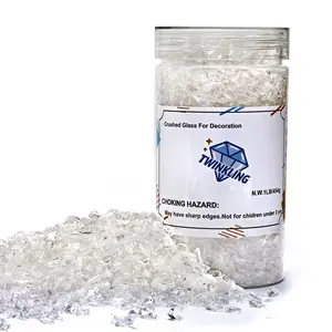 High Luster Fire Glass Gravel Stone Glitter,Broken Glass,Fire Gems Chips,Crushed Glass for Fire Pit Crafts Resin Art Aquarium Garden Decoration,3-6mm,1-Pound Jar (Crystal/Transparent)