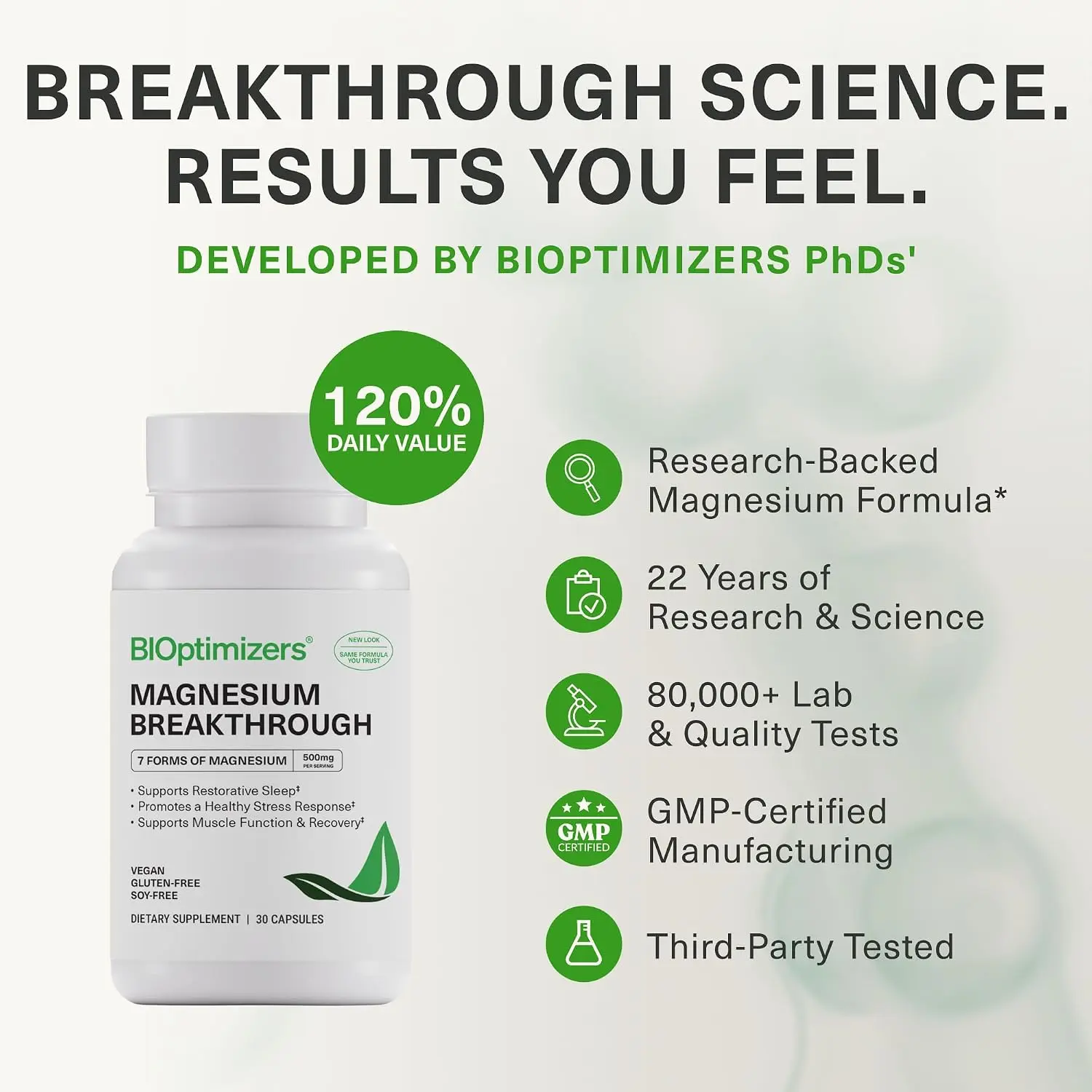 BiOptimizers Magnesium Breakthrough – 7 Forms of Full-Spectrum Magnesium (Glycinate, Malate, Citrate & More) for Sleep, Stress & Muscle Recovery, 365-Day Guarantee