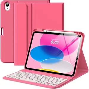 P-PCS02   for iPad (A16) 11th Generation Case with Keyboard 11 inch 2025, iPad 10th Generation 10.9 inch Case with Pencil Holder, Multi-Angle Detachable Bluetooth Keyboard, Pink