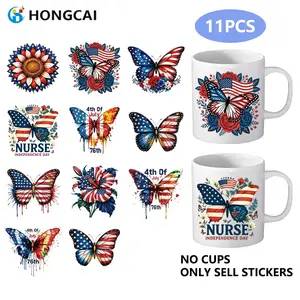Us Independence Day Style UV Crystal Stickers 11pcs, Butterfly Floral DIY Transfer Stickers, Craft Supplies, Home Decor, Party Decorations