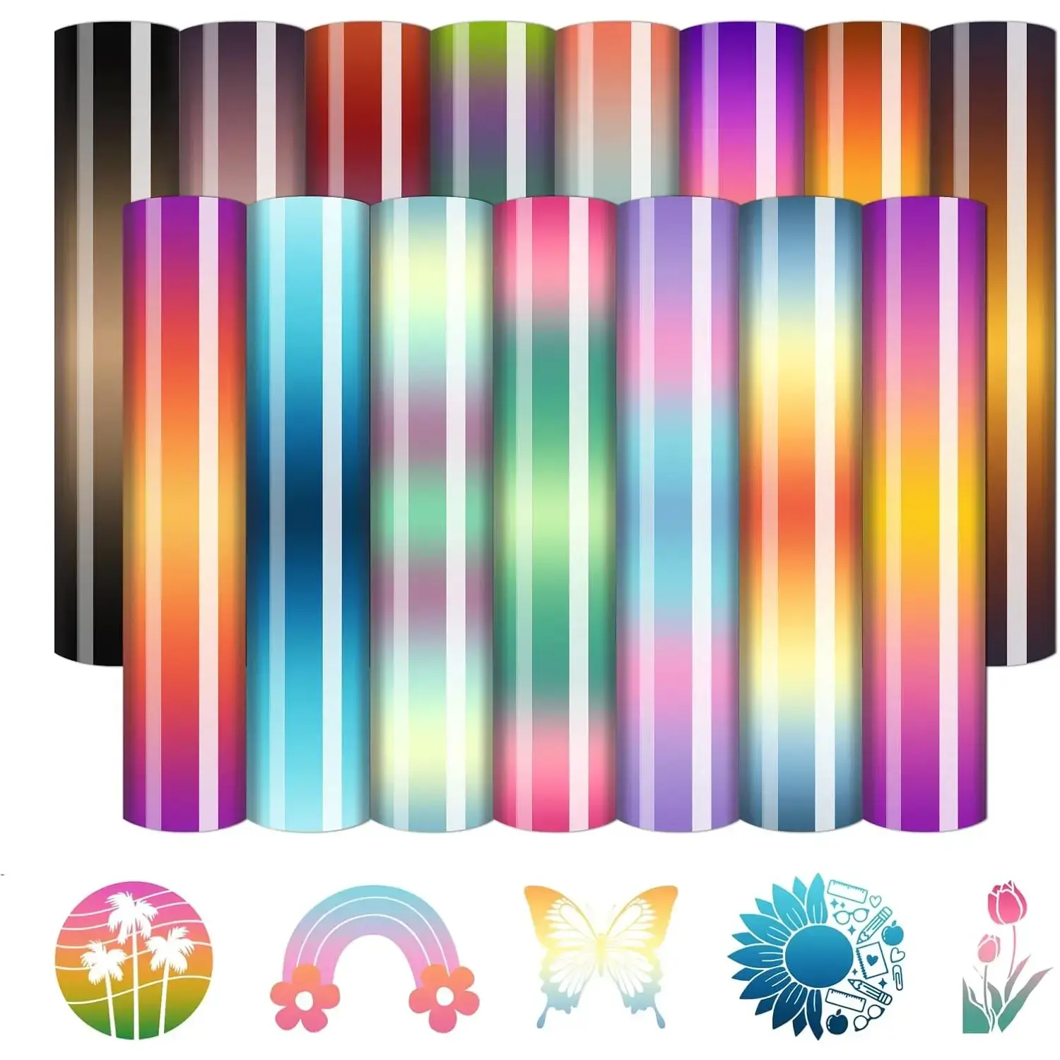 Gradient HTV Heat Transfer Vinyl - 15 Sheets 12'' x 10'' Retro Patterned HTV Vinyl Ombre Heat Transfer Vinyl for T-Shirts DIY Iron on Vinyl