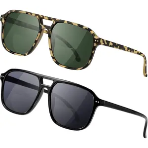 2 Pack Retro Aviator Bifocal Reading Sunglasses for Men and Women, Trendy Sun Reader Mens Womens UV Protection Black/Demi +1.0