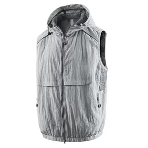 Men's Hooded Vest Jacket, Lightweight Softshell Fabric with Full Zip and Zip Pockets for Outdoor Hiking & Casual Streetwear