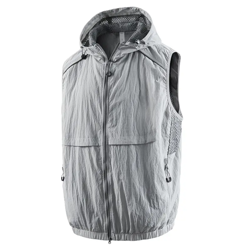 Unisex Hooded Softshell Jacket, Lightweight Waterproof Sleeveless Vest with Pockets for Outdoor Hiking & Sports, Fabric, Menswear