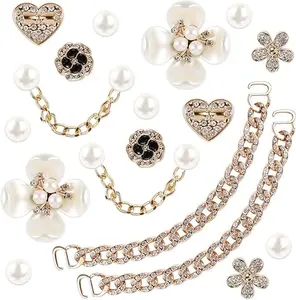 Luxury Pearl & Chain Shoe Charms Set DIY Bling Accessories for Crocs Bags Gifts for Women Girls Floral Design Versatile Stylish