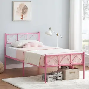 Gaomon Pink Twin-Size Metal Bed Frame with Headboard and Footboard, Heavy Duty Construction, Simple Look, No Box Spring Required