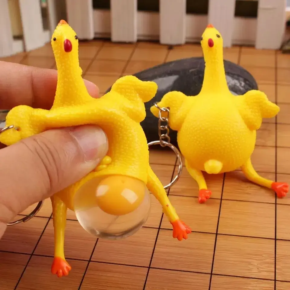 2pcs Funny Rubber Chicken Keychain Novelty Laying Egg Chicken Stress Relief for Adult Venting Anger,Releasing Stress