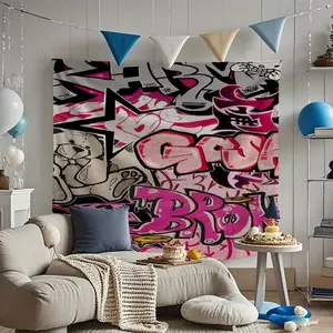 Vibrant Pink Graffiti Tapestry - Soft, Durable Suede Fabric Wall Hanging with Bold Street Art Design, Perfect for Dorms, Bedrooms, and Living Rooms - Stylish Home Decor Gift