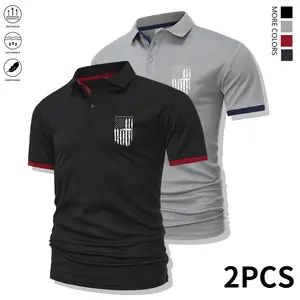 Two-piece set for men, summer minimalist commuter style, quick-drying wrinkle-resistant fabric, contrast piping at the collar and cuffs; a short-sleeve design that can be flexibly paired, suitable for business meetings, friend gatherings, sports, fitness,