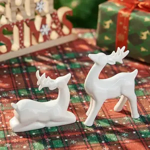 Ceramic Deer Sculpture Set, 2 Pieces 3D Deer Figurines Home Decor, Elegant Animal Art for Living Room & Bedroom Decoration