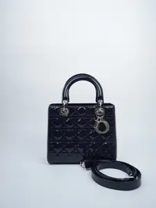 Pre-owned Dior patent Shoulder Bags Christian Medium Lady Galaxy Deep Purple