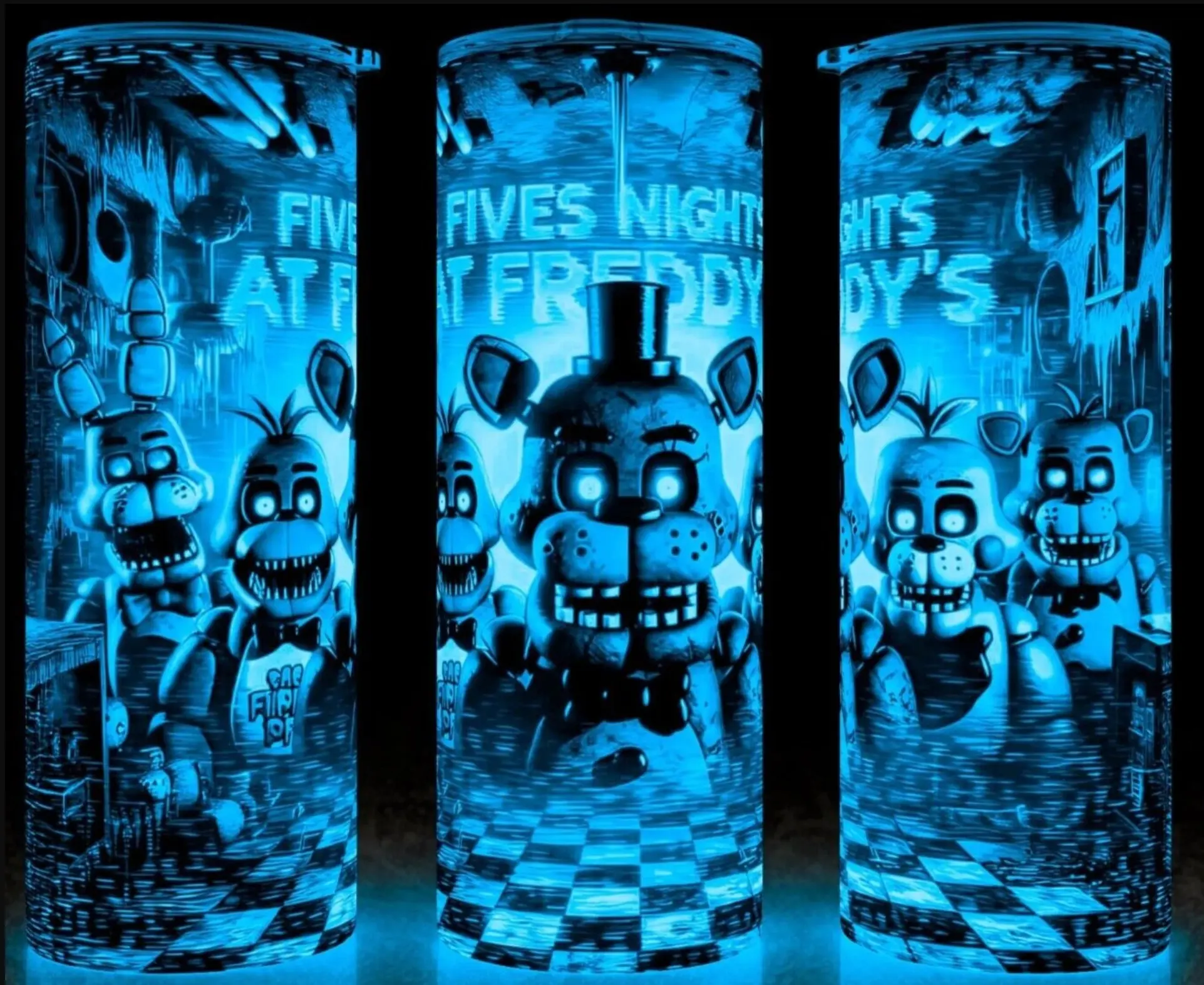 Glow in the Dark Five Nights at Freddys  FNAF Horror Cup Mug Tumbler 20oz Stainless Steel Tumbler with Slide Closure Lid, Reusable Plastic Straw - Drinkware