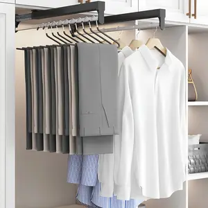 Adjustable Pull-Out Pants Rack, Space-Saving Overhead Closet Organizer, Smooth Sliding Hanging Bar for Pants and Clothes, Bedroom Dorm Apartment