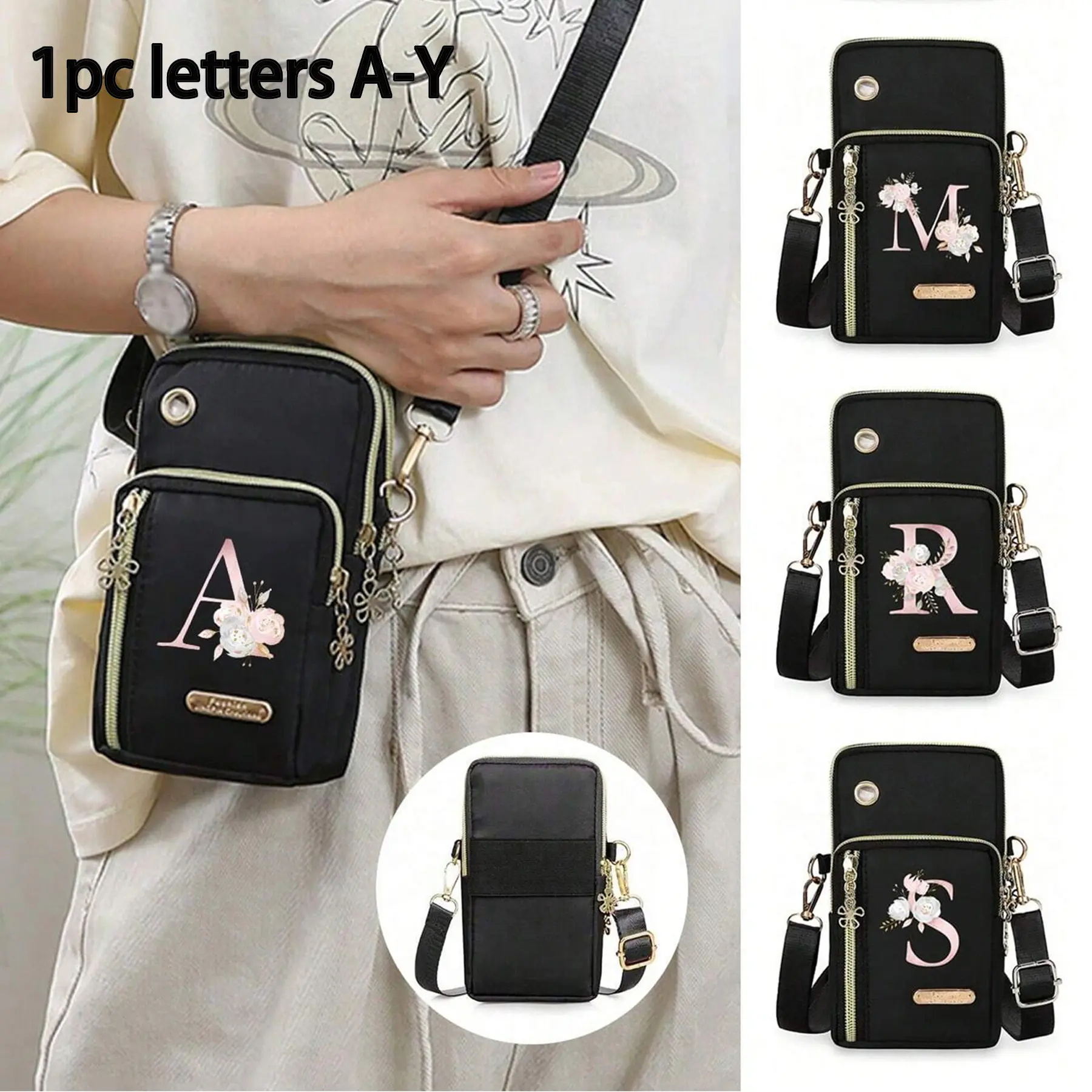 Mini Outdoor Sports Handbag/wallet, Letter Print Arm Bag, Crossbody Phone Case, Multi-Zip Vertical Wallet, Casual Zipper Purse, Casual Crossbody Bags, Ideal for Running Hiking Cycling, Adjustable Crossbody Strap