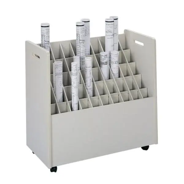 Safco 3083 Putty Mobile Roll File - Particle Board Office Organizer for Work-in-Progress, 50 Compartments, 2" Swivel Casters, 30 1/4"w x 15 3/4"d x 29 1/4"h, Vinyl Laminate, Sturdy Grandstand Design