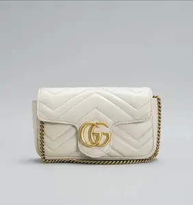 Pre-owned GUCCI material Messenger Bags GG Marmont Flap Bag White Matelasse Leather Super Mini by Rebag