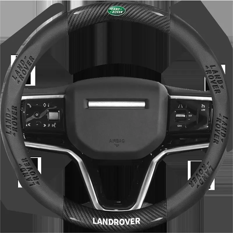 38cm Universal Carbon Fiber Leather Automotive Car Interior Steering Wheel Cover Anti Slip For Land Rover Range Rover Evoque Velar Defender Discovery Freelander Accessories