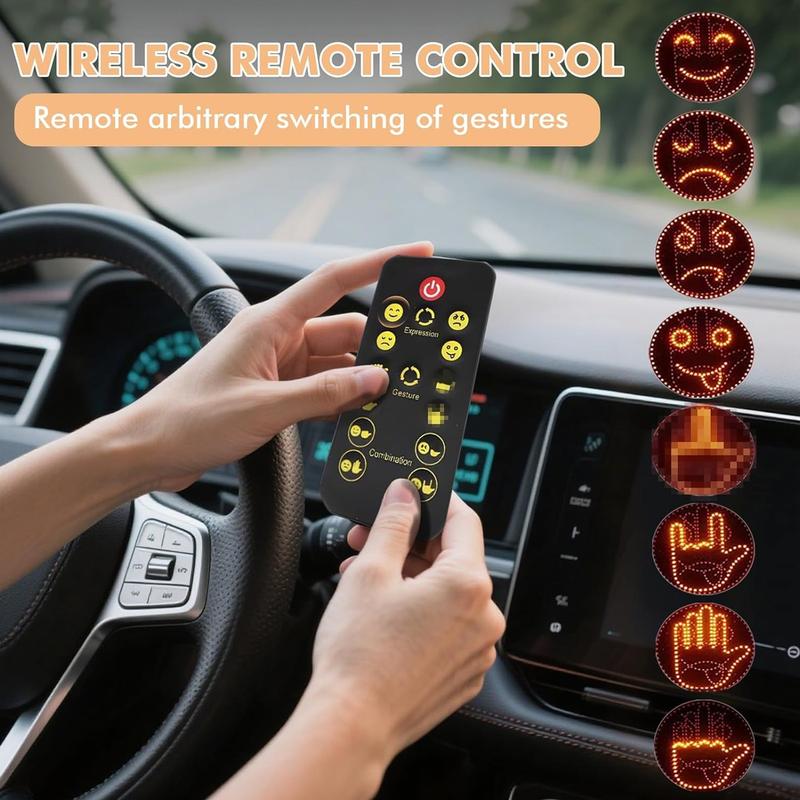 LED Car Rear Window Emoticon Light Gesture & Remote Controlled Yellow Safety Lamp Fun Night Driving Warning Accessory