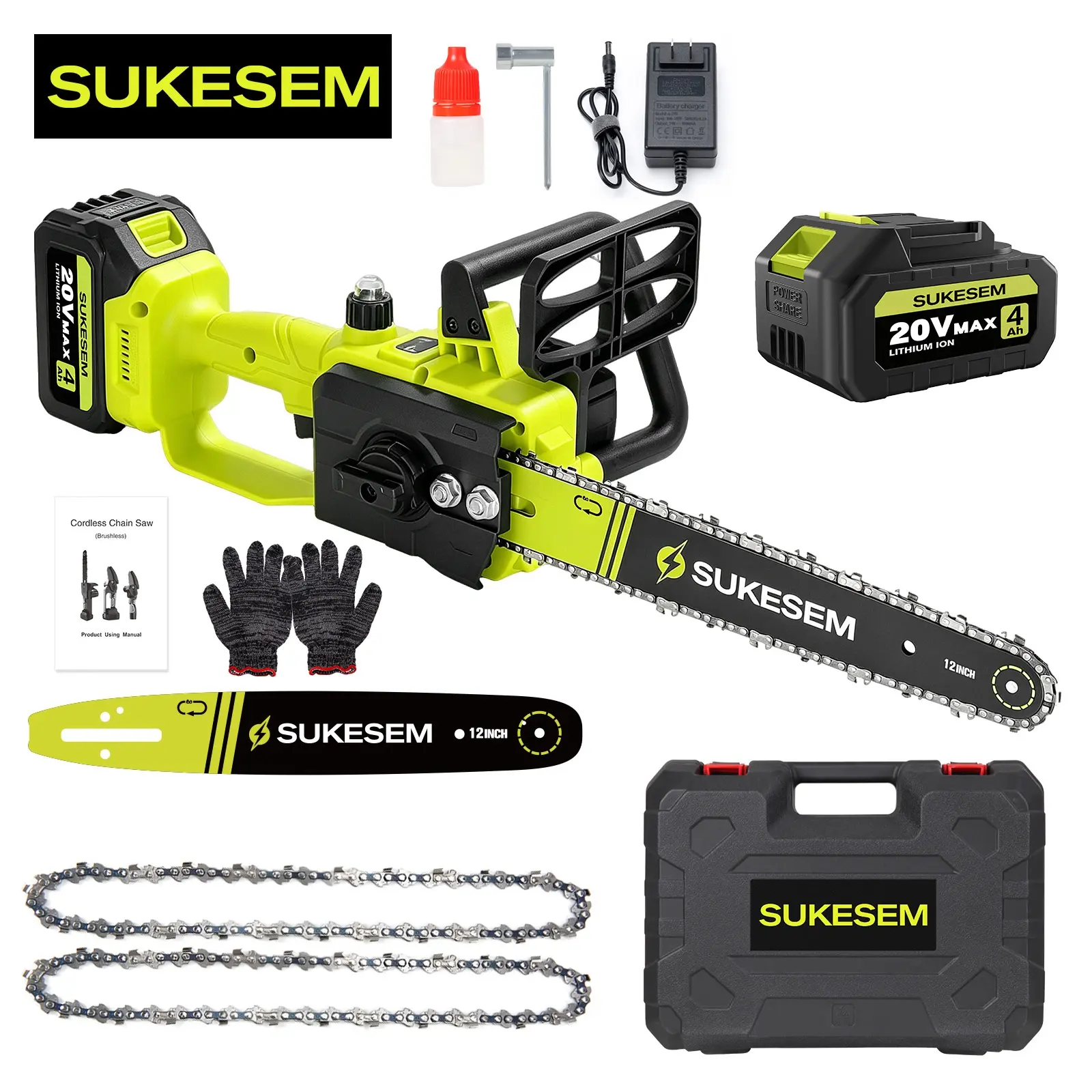 12-Inch Cordless Handheld Chainsaw with 4.0Ah Battery & Charger, Powerful Multifunction Electric Model with Tool-Free Chain Adjustment, Auto Oiler for Tree Pruning, Wood Cutting, Chainsaw Tree Trimmer, Handheld Chain Saw