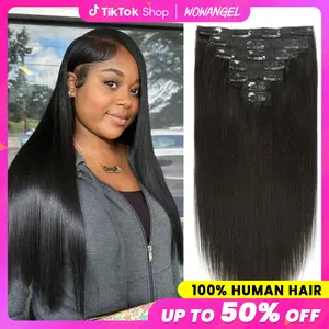 WOWANGEL Human Hair Clip in Hair Extensions,120g 7pcs Lace Clip in Human Hair Extensions Straight/Kinky Straight/Kinky Curly Natural Black