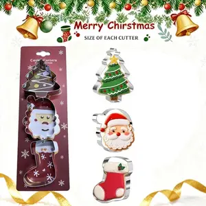3pcs Heavy-Duty Stainless Steel Christmas Cookie & Pasta Cutter Mold Set, Durable 430 Steel, Easy Clean, DIY Crafts