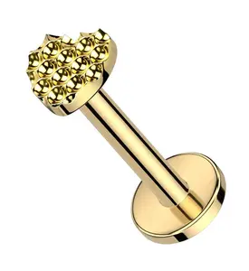 Gold PVD Beaded Heart Internally Threaded Titanium Labret