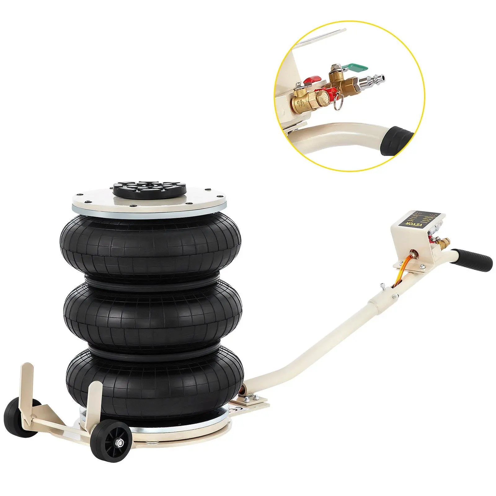 【summerfinds】VEVOR Pneumatic Jack, 5 Ton/11023 lbs Triple Bag Air Jack, Lifting Height 6.3-15.75 Inch, Inflatable Car Jack with Long Handle, Lifter Pneumatic Air Jack for Garage Car Lifting Repair