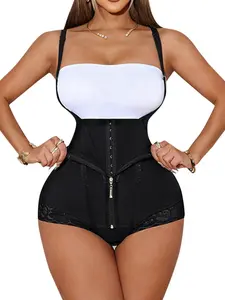 Women's Shaping Jumpsuit with Steel Bones and Triple Hook Design, Easy Zipper Access and Lace Trim, High Compression for All Occasions, Lace Trim Shapewear