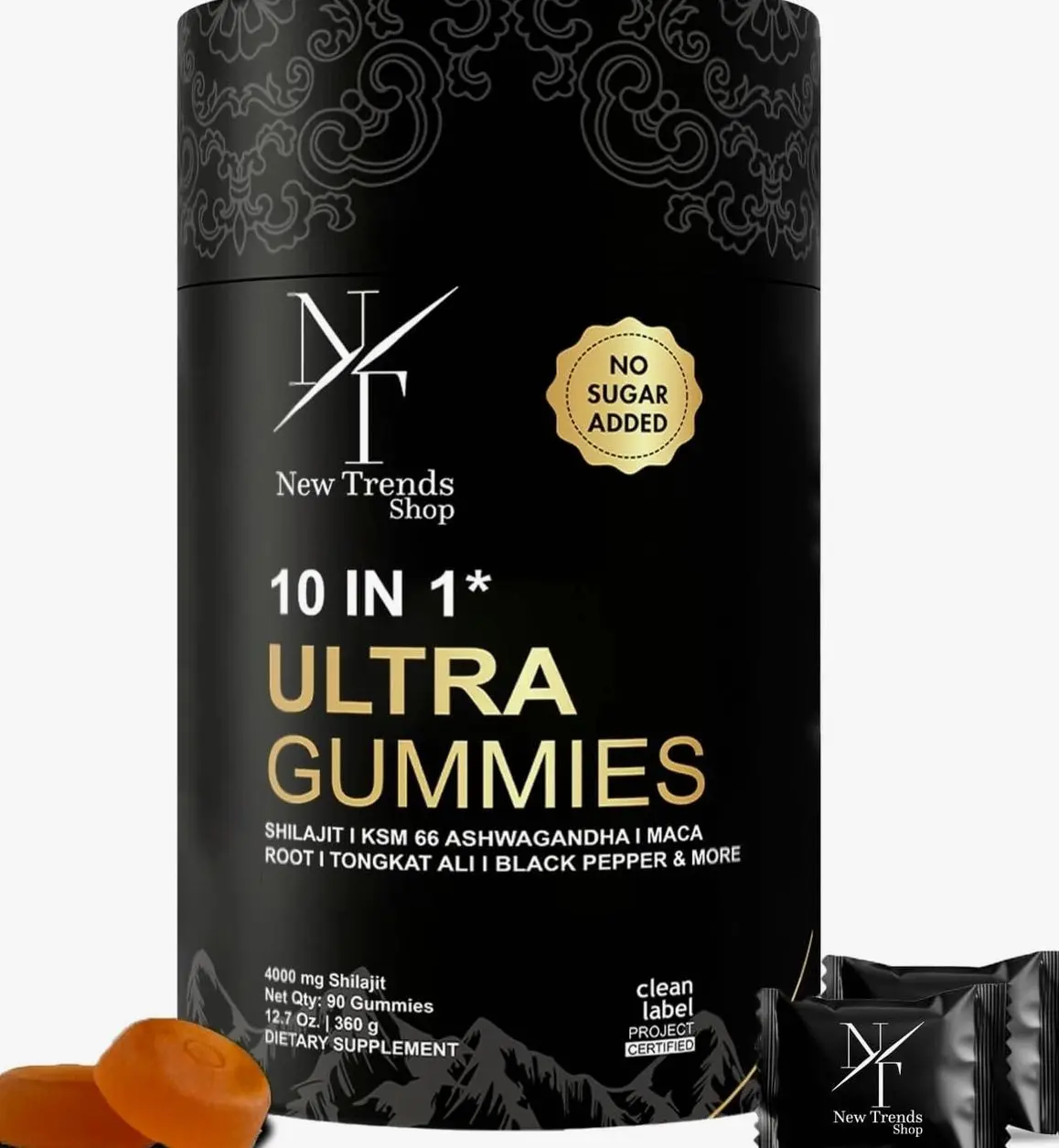 Shilajit Gummies 10-in-1 Ultra Shilajit Gummies | 4000 mg Pure Shilajit, Tongkat Ali, Maca Root, 75% Fulvic Acid | Sugar-Free Vegan, 85+ Trace Minerals | 90 Pack