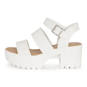 Chariot & Co Credit Women's Open Toe Double Band Ankle Buckle 2.75" Heel 1.75" Platform Lug Sole Sandal