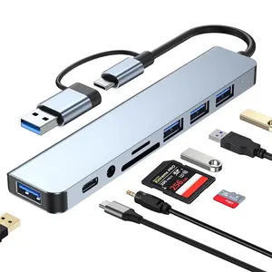 USB C Hub USB Splitter 8 in 1 USB Extender with 4 USB Port 1 USB C TF/SD Card Reader 3.5mm Audio Output for MacBook Pro/iPad Pro/HP Laptop/Galaxy Phones