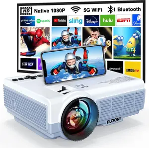 Projector with WiFi & Bluetooth Native 1080P 4K Supported Portable Movie Outdoor Projector for Home Theater
