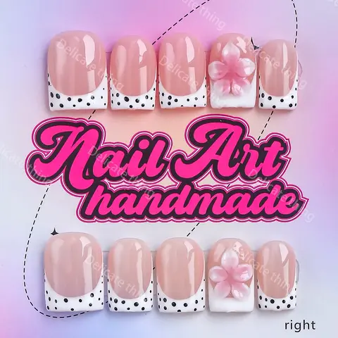 10pcs Square Y2K Press-On Flower Nails - 100% Handmade False Nails, 4 Sizes (XS,S,M,L), Perfect for Parties, Dates & Family Dinners! Includes Jelly Glue, Crystal Stick & Buffer, Flower Design Nails, Decorative Nails, Fake Nails